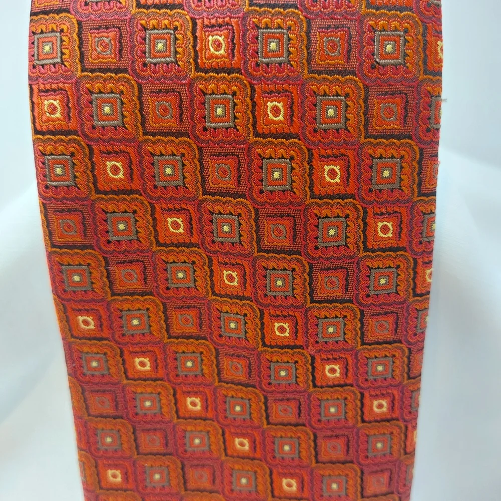 Enro 100% Silk Tie‎ Red Multi Geometric Print Men's Neck Tie 60